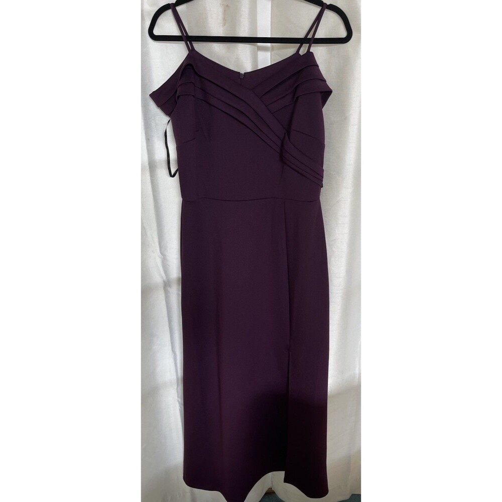 Alexa B Evening Gown Womens Size 12 Purple Off Shoulder Pleats Slit Maxi Party - Picture 11 of 12